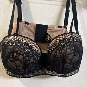 Torrid Curves Push-Up Strapless Multiway Bra Black Floral Embroidered Size 46 C